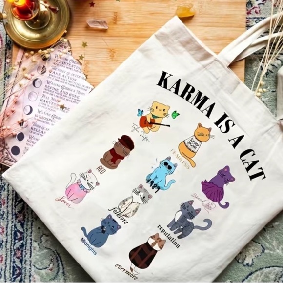 Karma Tote Bag Taylor Swift Swiftie Karma is a Cat Eras Tour Gift - Picture 2 of 6